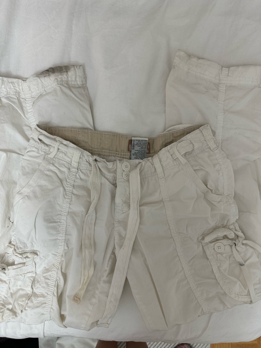 White Cargo Drawstring Pants - Picture 7 of 11